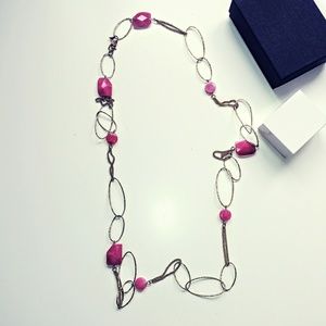 Etienne Aigner pink quartz and gold color necklace